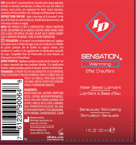 ID Sensation Warming Liquid Lubricant 1 Ounce for Intimate Use Water Based Lube