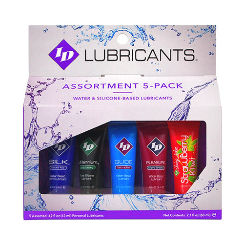 ID Sensual Lubricants 5 Pack Assorted Flavors Intimate Personal Lubricant Set Water Based Lube