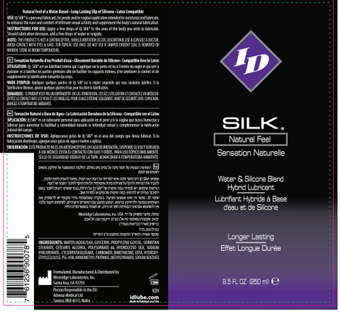 ID Silk Natural Feel Water Based Lubricant 8.5 Fl Oz 250ml Water Based Lube