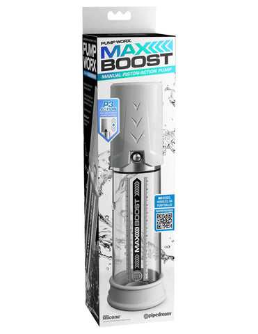 Max Boost Penis Pump White Clear for Stronger Erections Strokers - Manual