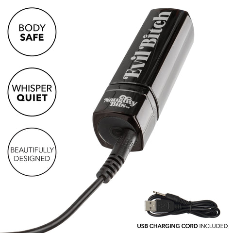 Naughty Bits Evil Bitch Black Lipstick Vibrator 4-Inch Rechargeable Waterproof Silicone Massager BULLETS