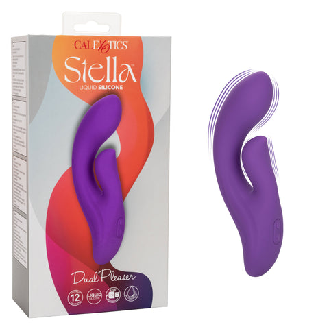 Stella Liquid Silicone Dual Pleaser Purple with 12 Vibration Functions and USB Rechargeable VIBRATORS-RABBIT