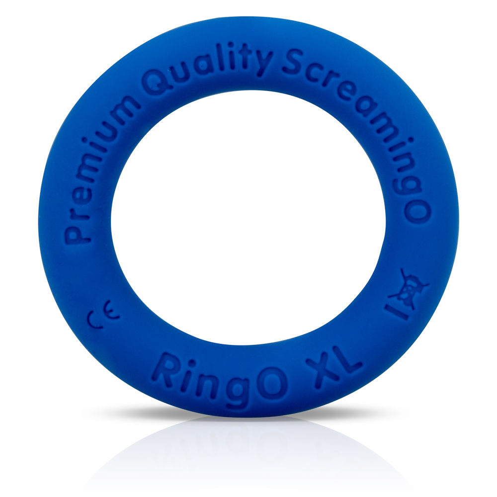 RingO XL Liquid Silicone Cock Ring in Black by Screaming O Blue COCK RINGS