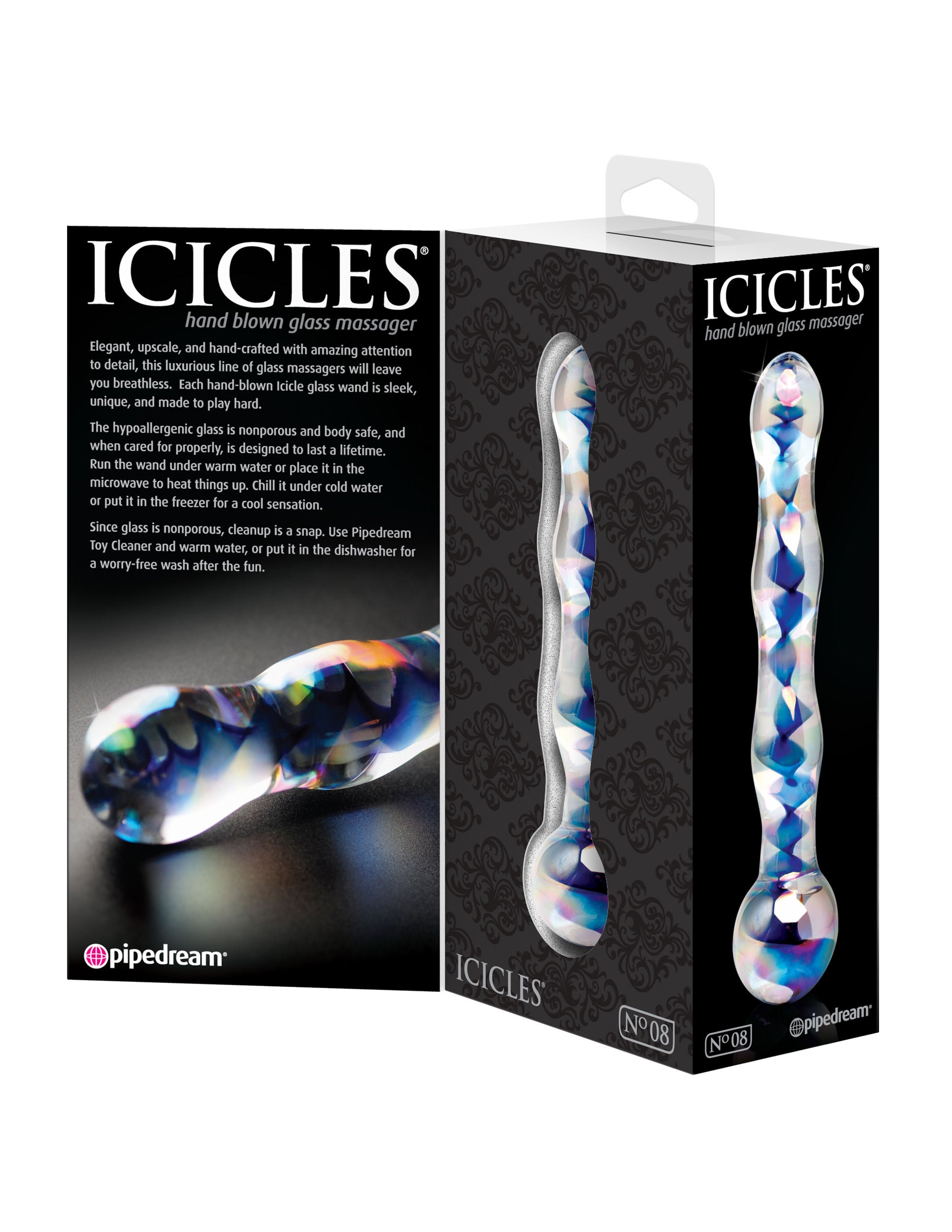 Pipedream Icicles No. 8 (Clear Blue) – Handcrafted Luxury Glass Massager Wand > Glass > Toys