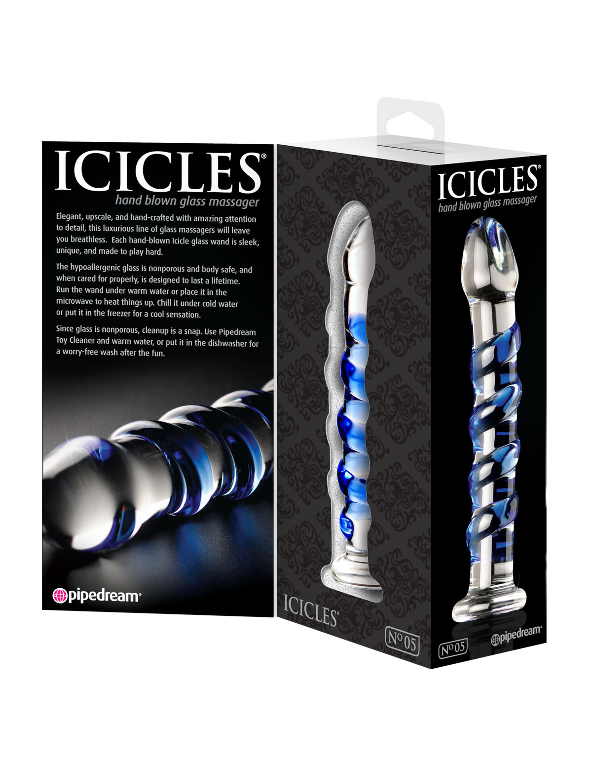 Icicles No 5 Clear Blue Glass Adult Massager Handcrafted Toy > Glass > Dildos