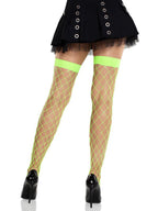 Ida Neon Green Fishnet Thigh High Stockings Hosiery O/S > Clothes > Hosiery > Stockings