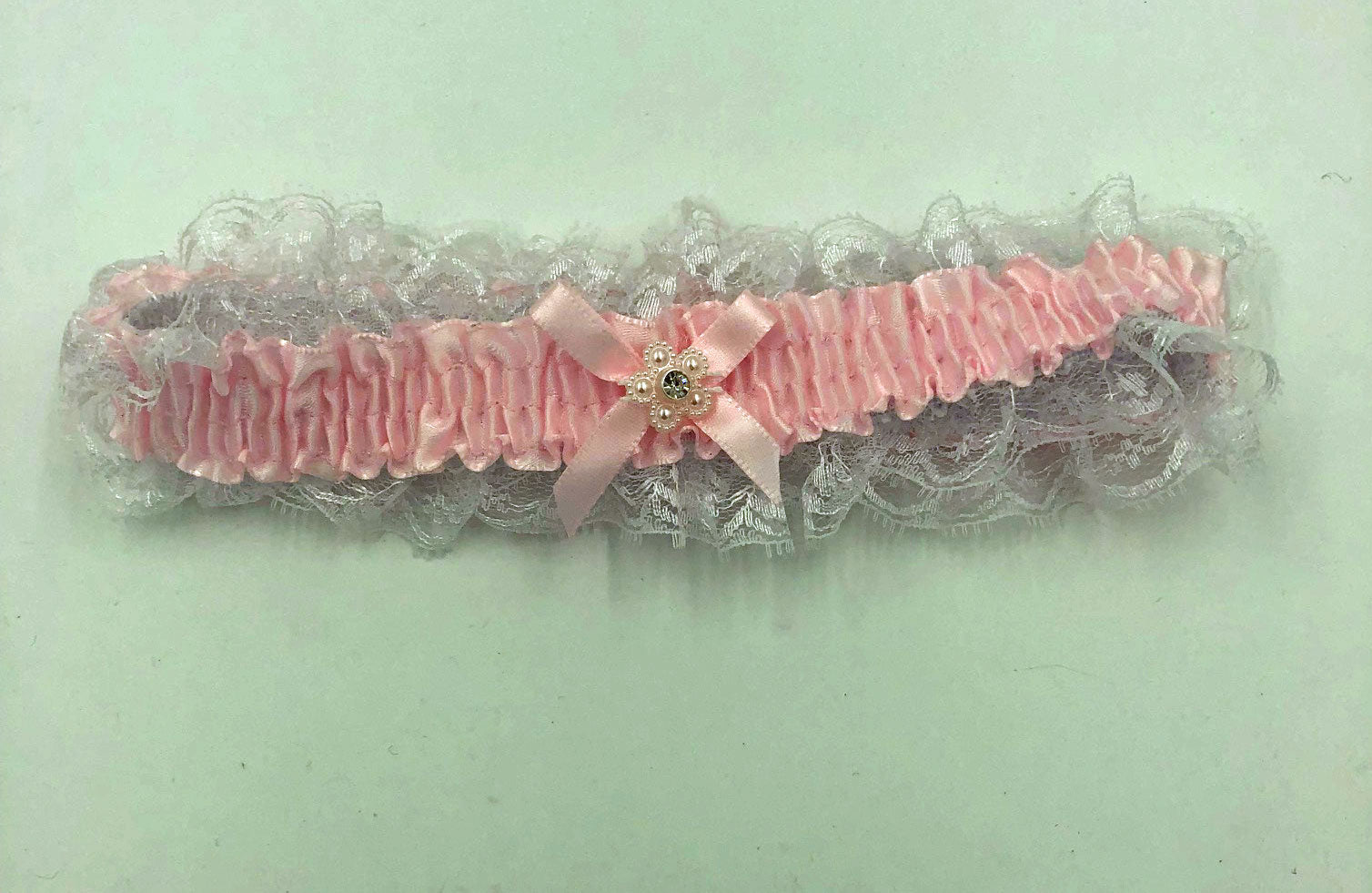 Elegant Moments Baby Pink Satin Leg Garter with White Lace Trim Pink One Size > Clothes > Accessories