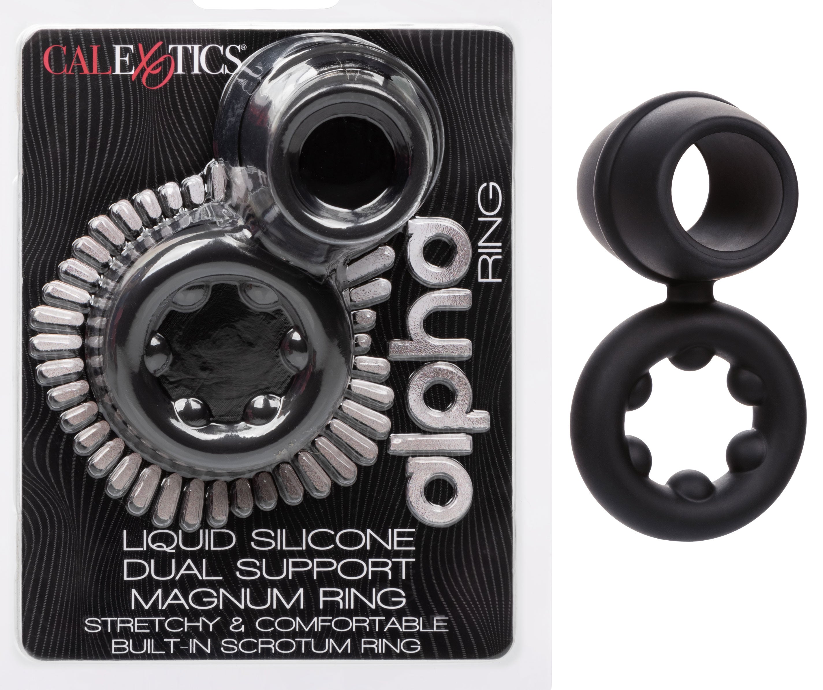 Alpha Liquid Silicone Dual Magnum Ring Black Stretchy Comfortable Size COCK RINGS Sling