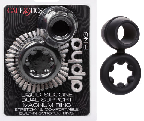 Alpha Liquid Silicone Dual Magnum Ring Black Stretchy Comfortable Size COCK RINGS Sling