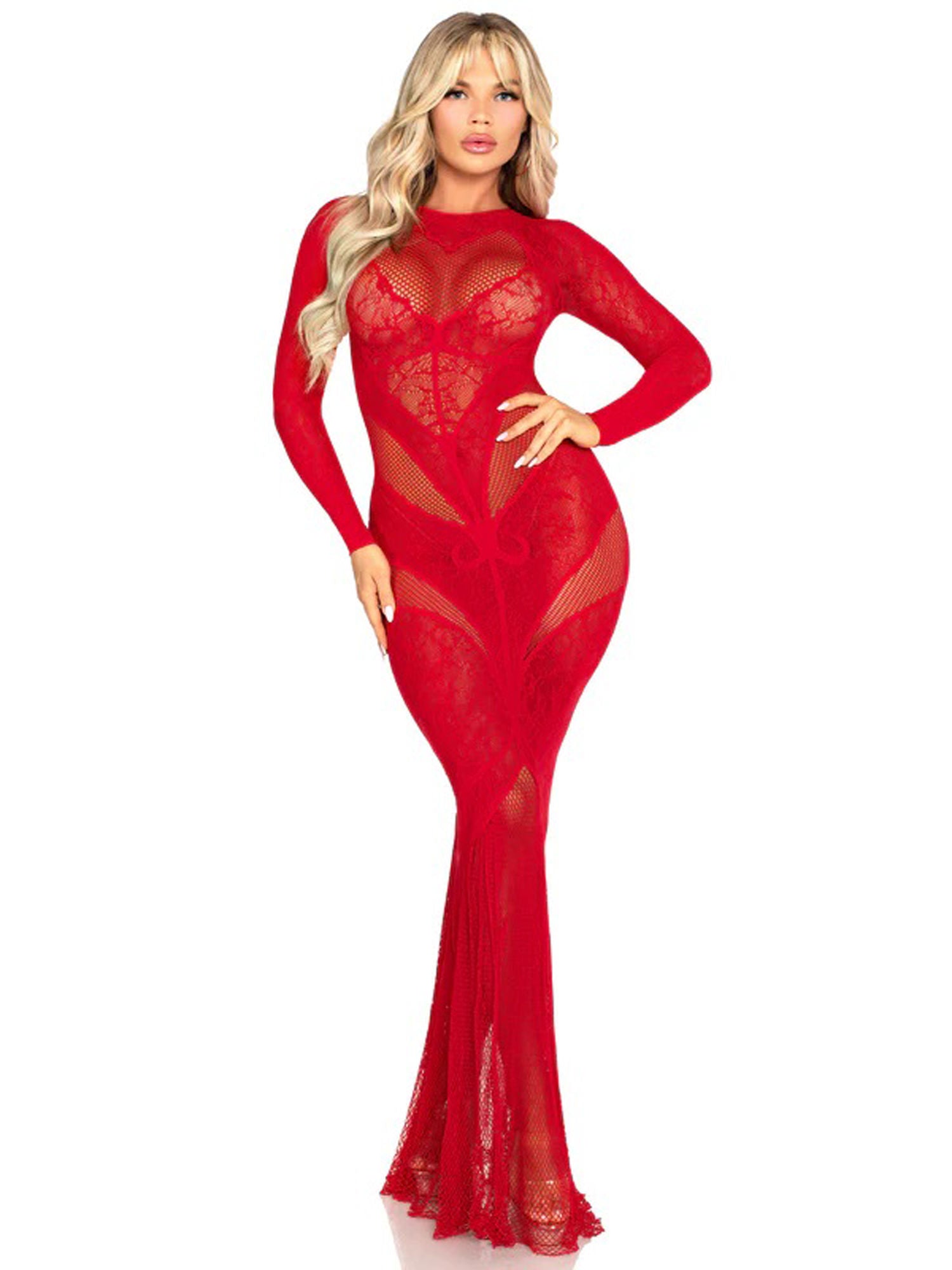 Black Lace Net Bodycon Lingerie Gown with Heart Keyhole Detail Red > Clothes > Dresses and Chemises