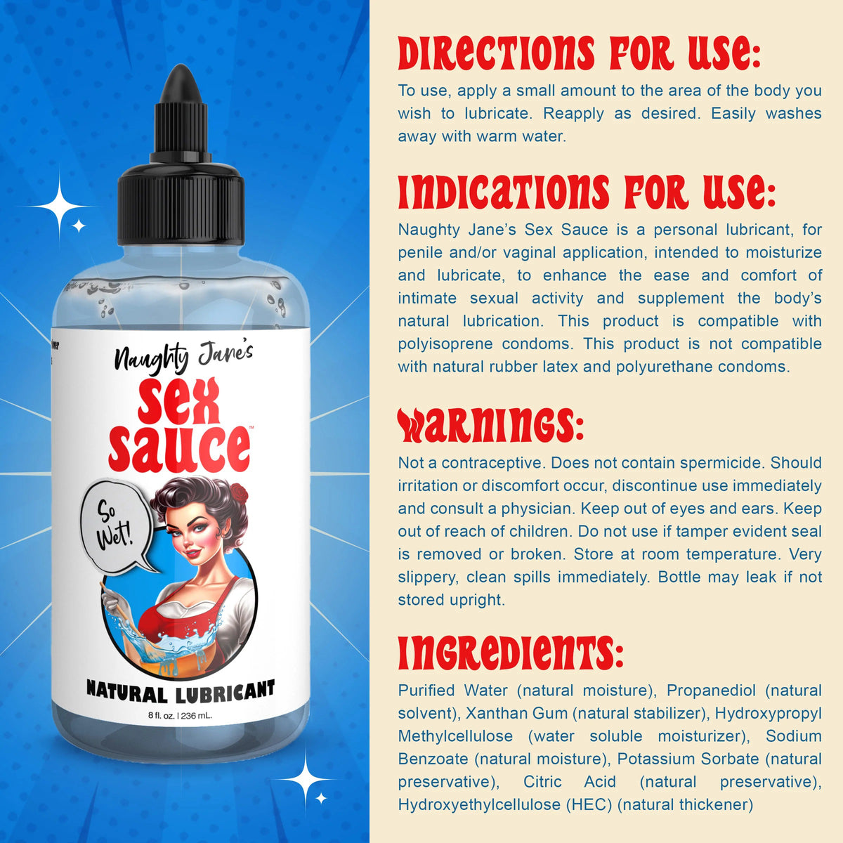 Naughty Jane’s Natural Water-Based Lubricant 8oz Bottle Default Title > Lube > Water Based