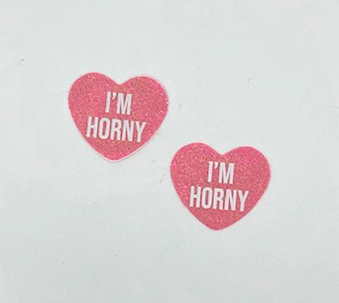 I'm Horny Berry Candy Heart Pasties Pink Glitter Breast Petals Pasties