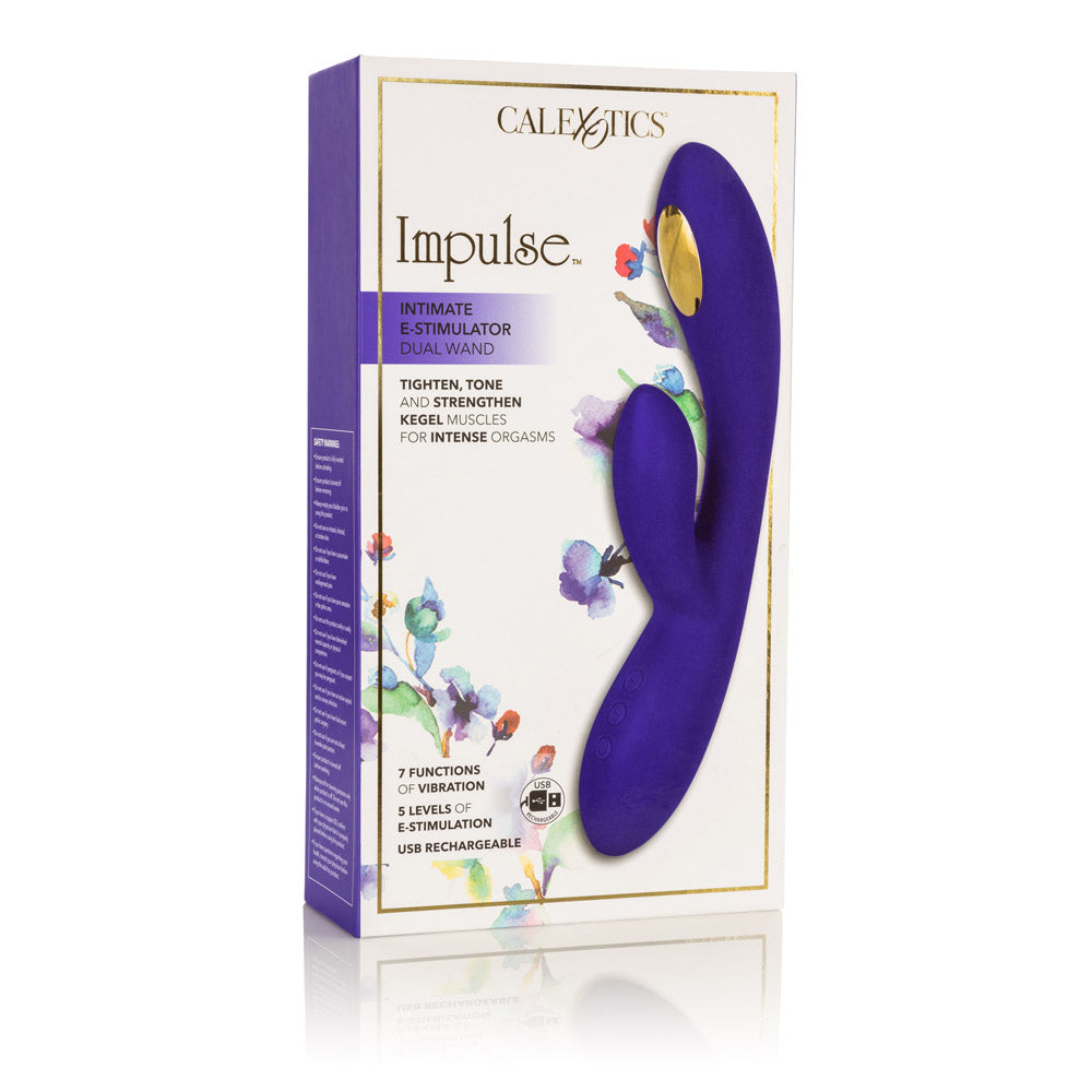 Impulse Intimate E-Stimulator Dual Wand in Purple with 7 Vibration Modes and 5 Electro-Stimulation Levels, USB Rechargeable, Silicone Body-Safe Massager VIBRATORS-RABBIT