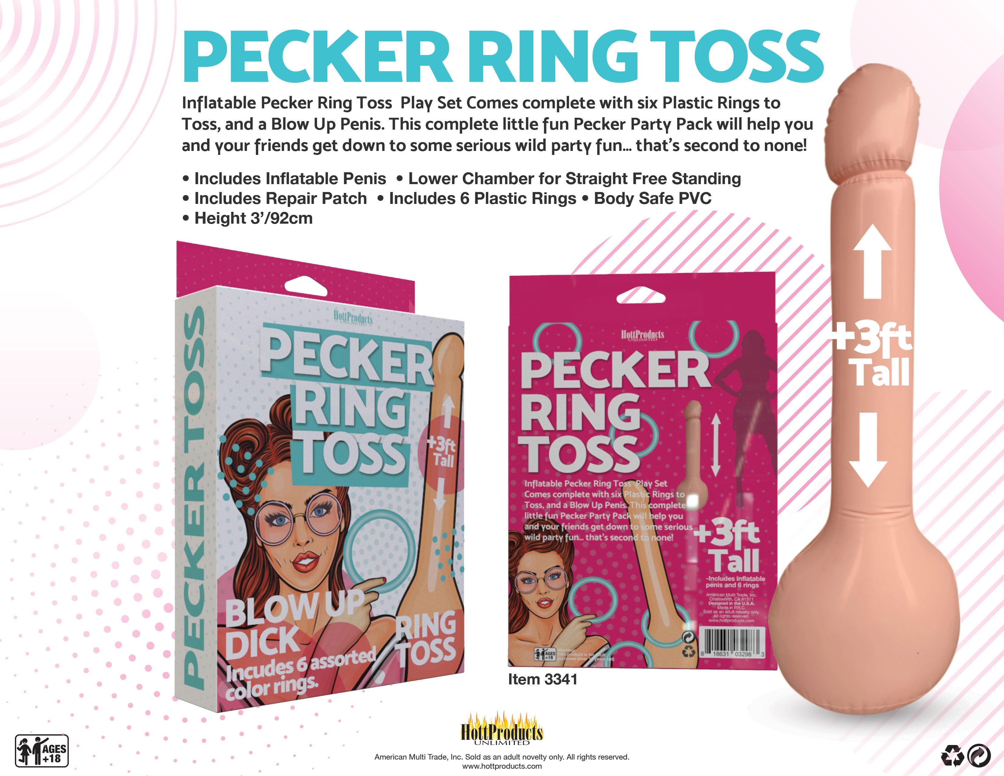 Inflatable Pecker Ring Toss Game Set for Adult Party Fun Bachelor & Bachelorette Items