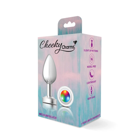 Light Up Silver Metal Anal Plug Medium with Multi-Color Glow Butt Plugs