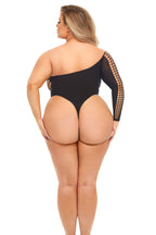 Dollar Sign Bodysuit Queen Size Black Seamless Lingerie Top Black Curvy Size > Clothes > Plus Size Lingerie