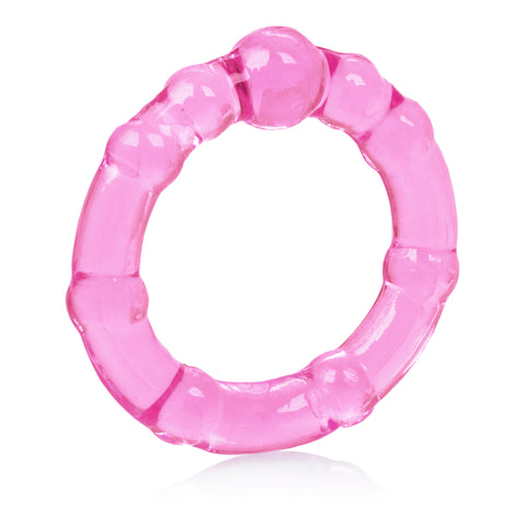 Island Rings Pink Stretchy Transparent TPR Cock Rings Trio Small Medium Large with Pleasure Beads and Stimulation Nodules COCK RING Set
