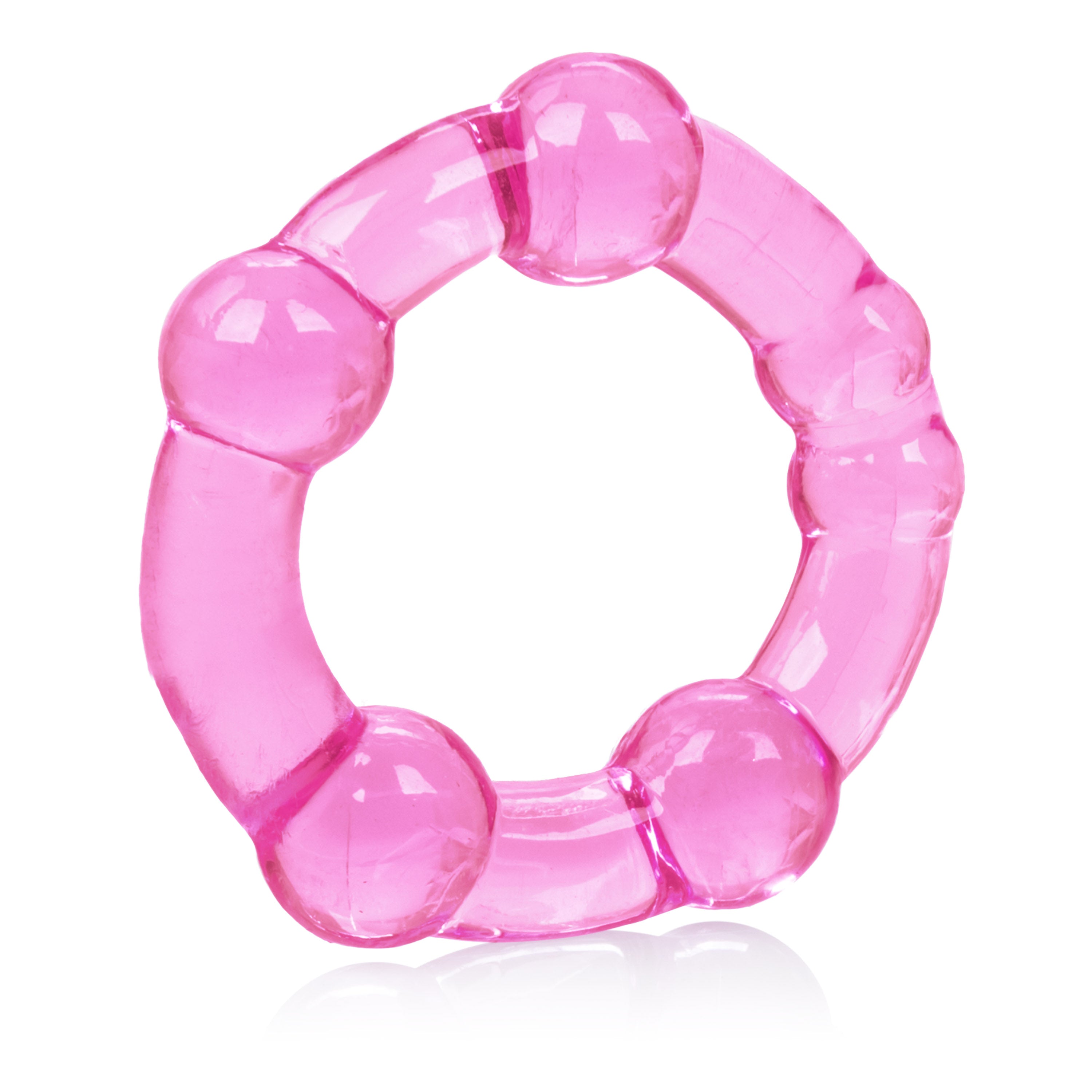 Island Rings Pink Stretchy Transparent TPR Cock Rings Trio Small Medium Large with Pleasure Beads and Stimulation Nodules COCK RING Set