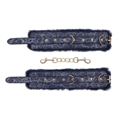 Sex and Mischief Navy and Gold Faux Fur Handcuffs with Adjustable Size and Chain Detailing > Bondage Gear > Restraints