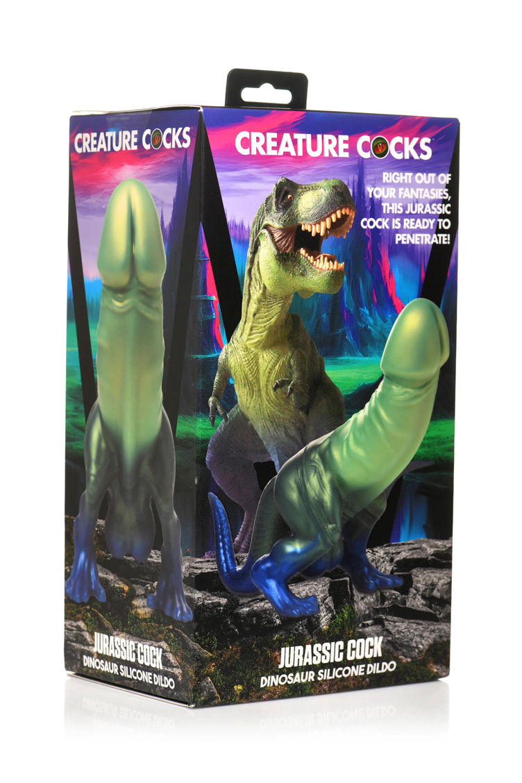 Jurassic Cock Dinosaur Silicone Dildo with Curved Shaft Green Default Title Fantasy Dongs