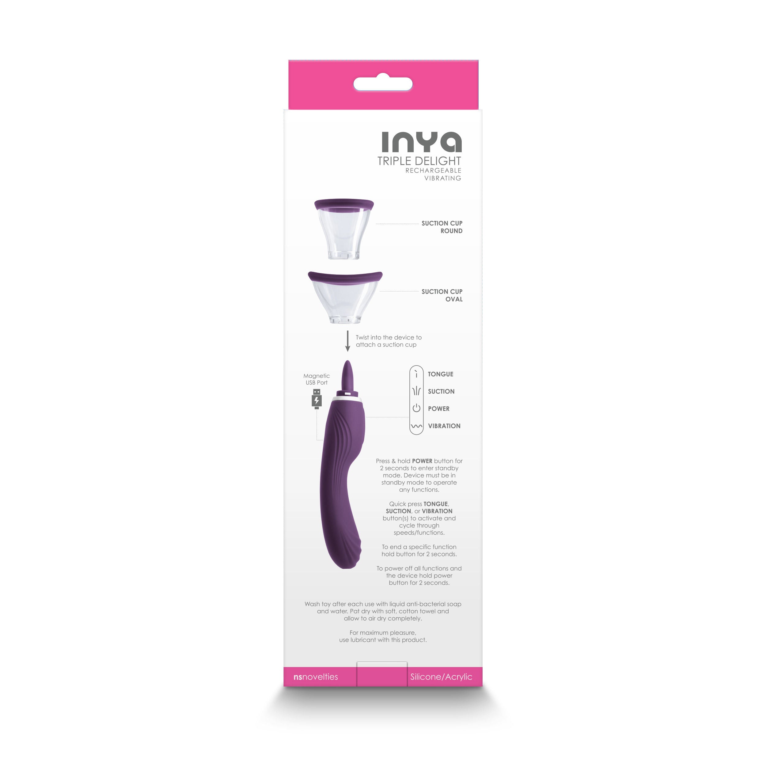 Inya Triple Delight Purple Rechargeable Suction Vibrator Toy Suction Stimulator