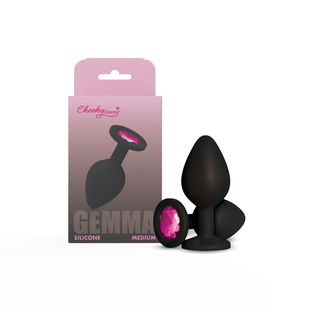 Gemma 3.16 Inch Pink Gem Black Silicone Plug – Medium Butt Plug > Anal Range > Jewel Butt Plugs