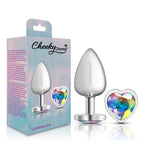 Cheeky Charms Silver Metal Butt Plug with Heart Clear Jewel Large > Anal Range > Jewel Butt Plugs
