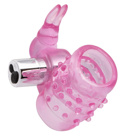 Basic Essentials Rechargeable Stretchy Bunny Vibrating Enhancer Pink Cock Rings Vibrating