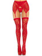 Leg Avenue Lace Stockings and Garterbelt (Red) – Lace Thigh Highs and Garterbelt Set Red One Size > Clothes > Hosiery > Garterbelt Sets