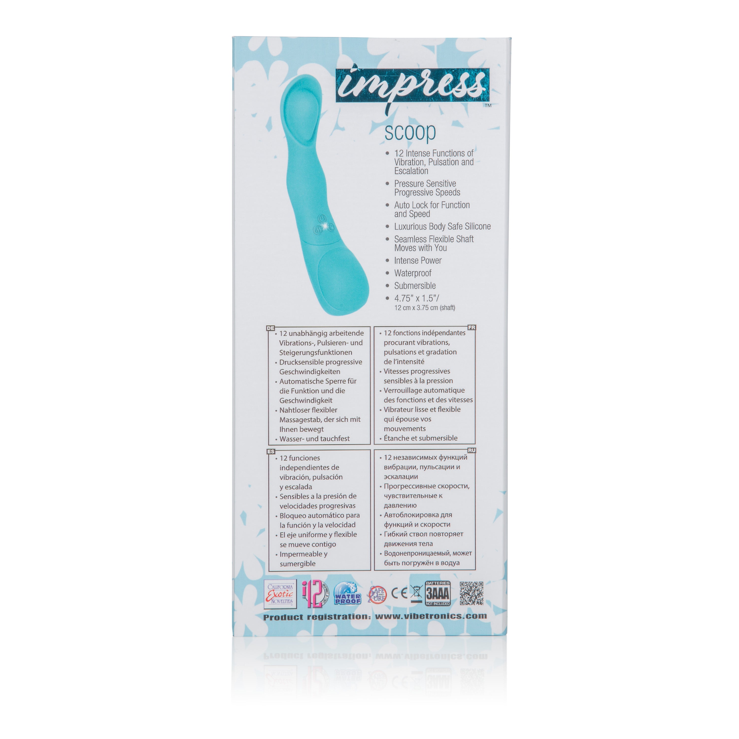 Impress Scoop Blue Silicone Wand Massager with 12 Functions Vibrators