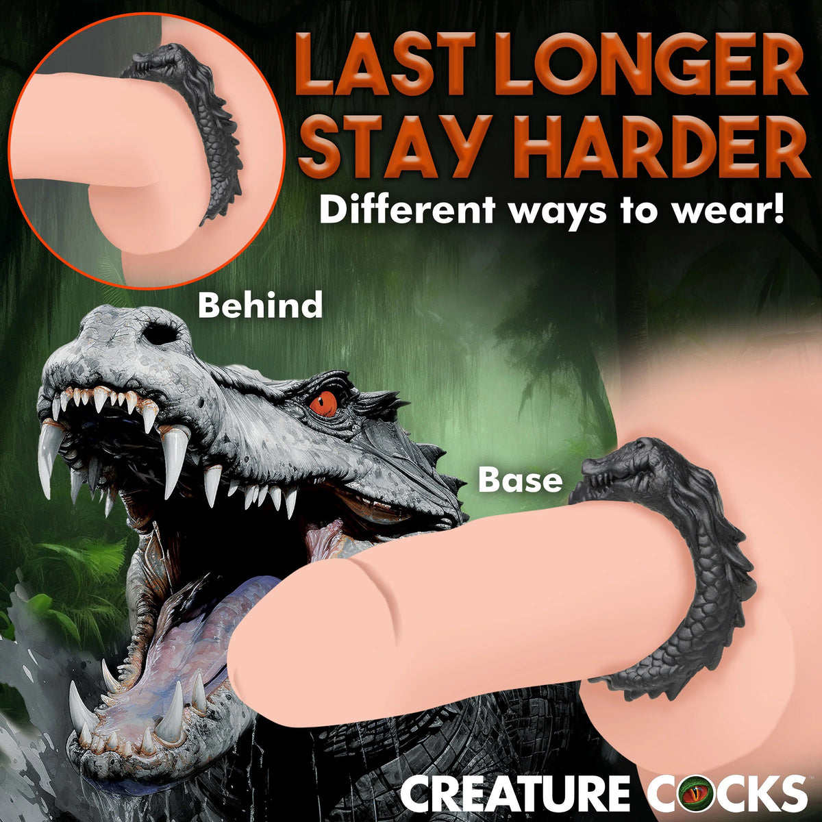 Black Caiman Silicone Cock Ring With Ridges And Stretch Fit > Cock Ring > Single