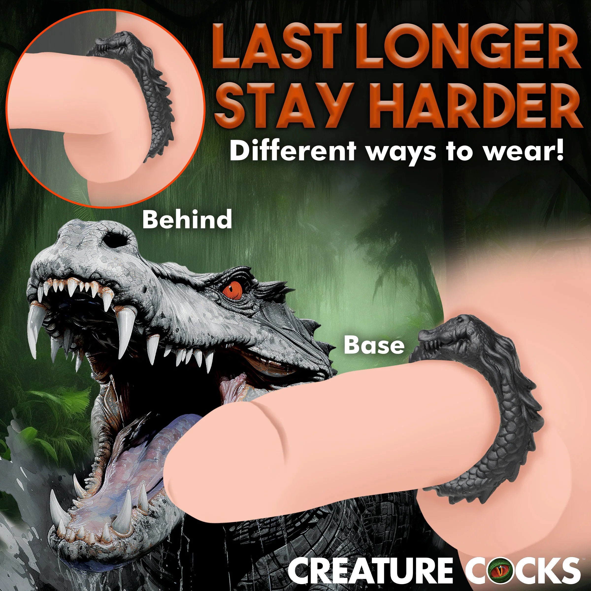 Black Caiman Silicone Cock Ring With Ridges And Stretch Fit > Cock Ring > Single