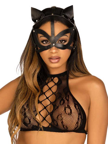 Vegan Leather Studded Cat Mask for Adult Costume Play Masks
