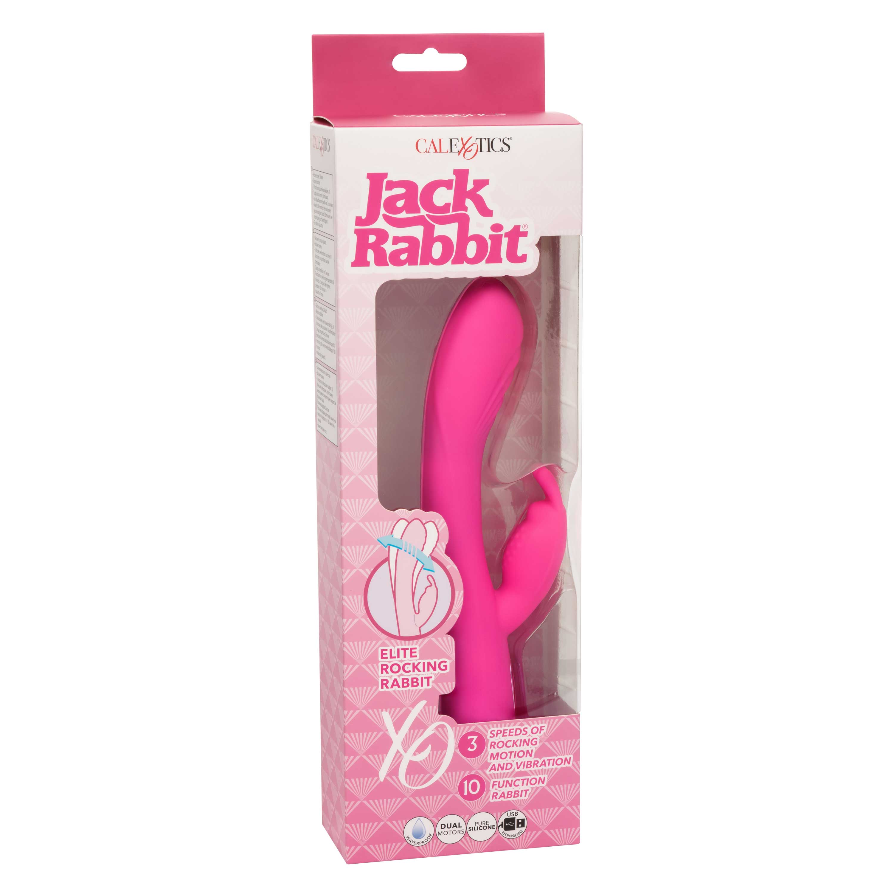 Jack Rabbit Elite Rocking Rabbit Pink Silicone Vibrator with 3 Speeds and 10 Modes, USB Rechargeable, 7.5 Inches VIBRATORS-RABBIT
