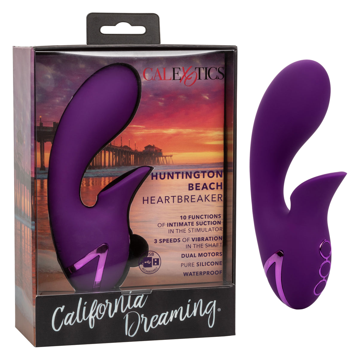 California Dreaming Huntington Beach Heartbreaker Purple Silicone Massager with Dual Motors and 10 Suction Functions > Sex Toys For Ladies > Air Pulsation