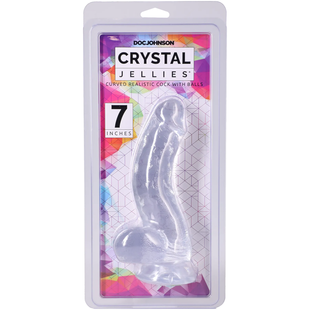 Crystal Jellies Curved Realistic Cock With Balls – 7 Inch Silicone Strap-On Harness Compatible > Dildos > Strap On Dildos