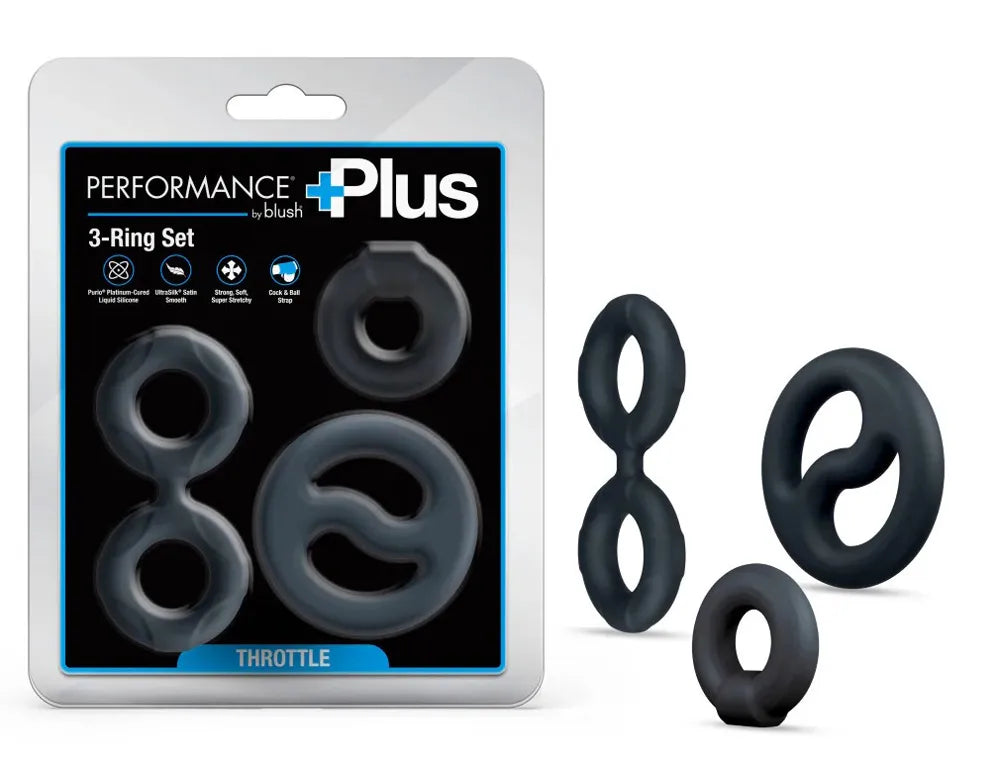 Performance Plus Throttle (Black) – Versatile 3-Ring Set Cock and Ball Stretcher Black > Cock Ring > Sets Main image