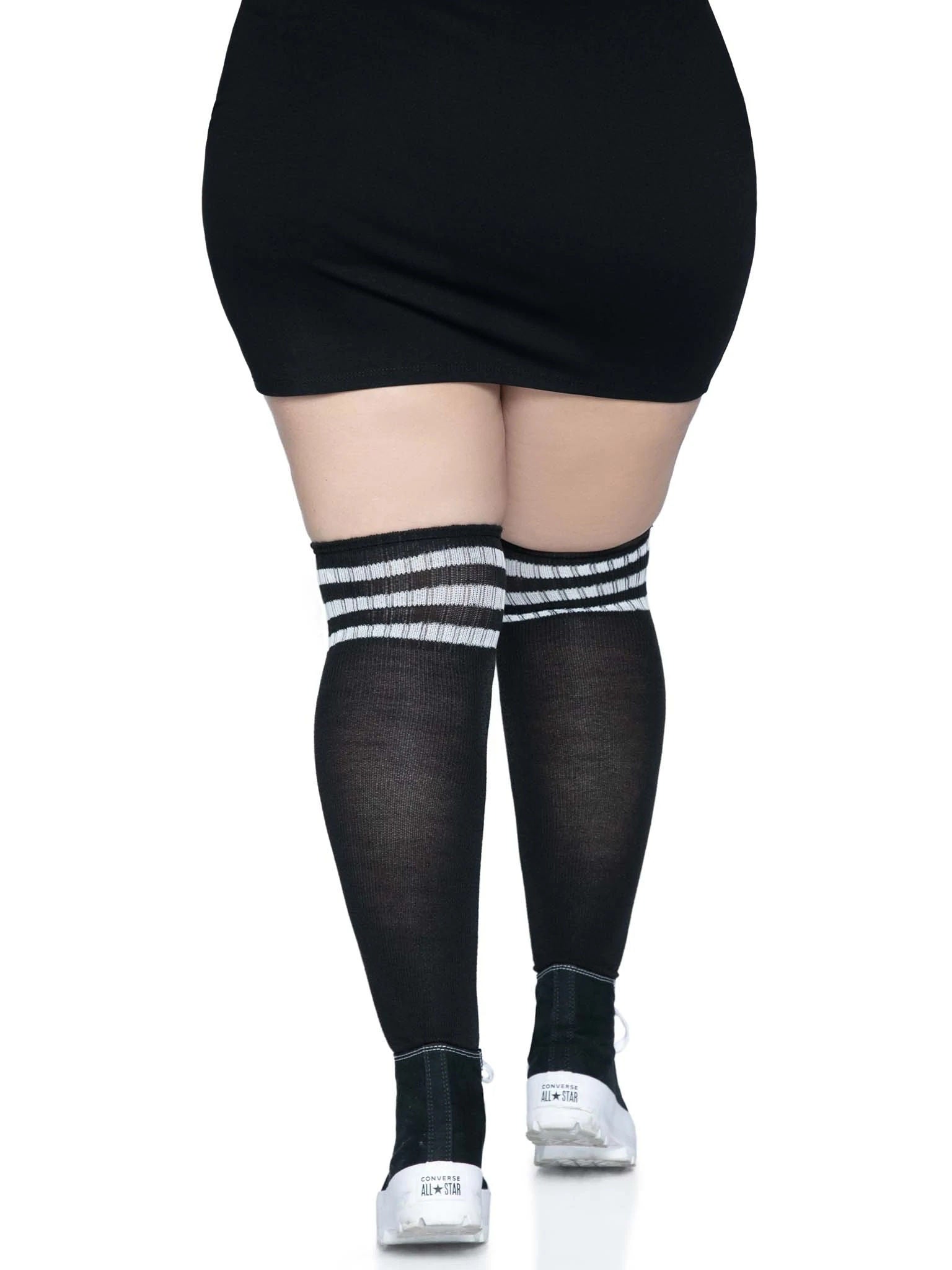 Plus Size Over The Knee Athletic Socks Black And White Hosiery