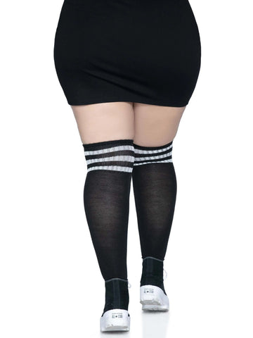 Plus Size Over The Knee Athletic Socks Black And White Hosiery