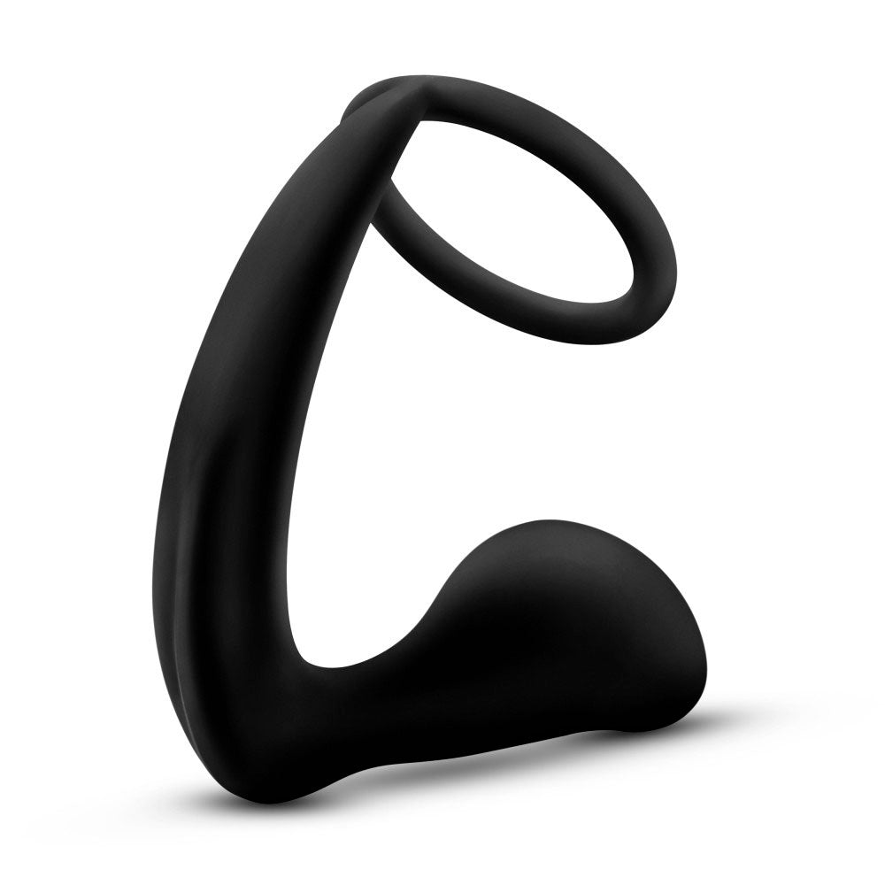Anal Adventures Platinum Silicone Cock Ring Plug for Men Black Prostate Tools