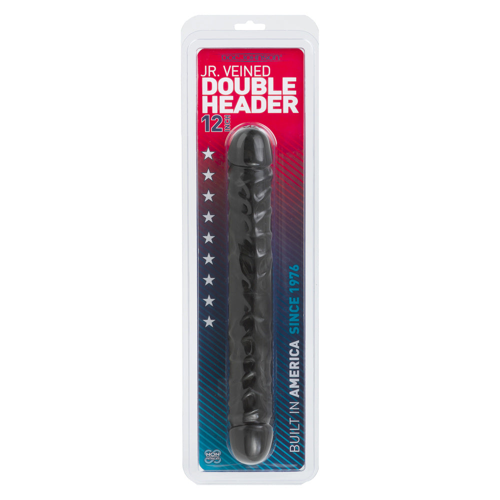 Jr Veined Double Header (Black) – 12 Inch Flexible Dong > Dildos > Double Dildos