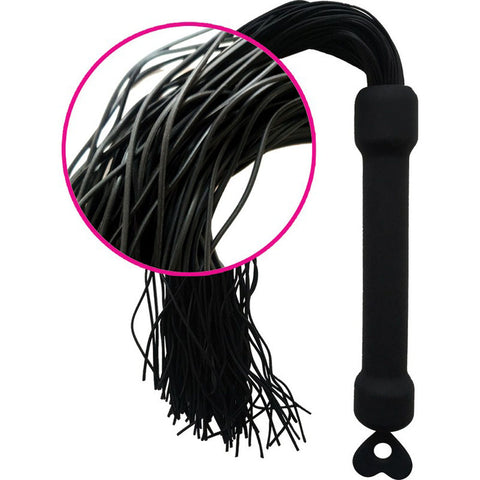 Black Silicone Tassel Whip with Comfortable Handle Grip Black Whips & Paddles