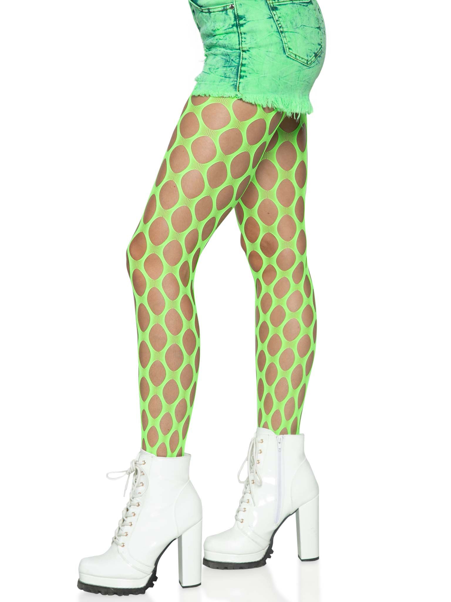 Jumbo Pothole Neon Green Net Tights One Size Adult Hosiery Secondary image