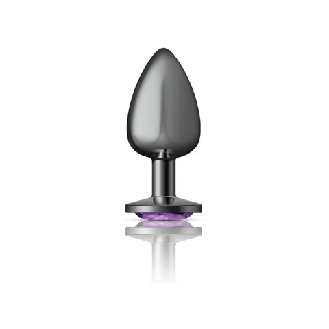Cheeky Charms Gunmetal Round Butt Plug with Purple Jewel Large > Anal Range > Jewel Butt Plugs