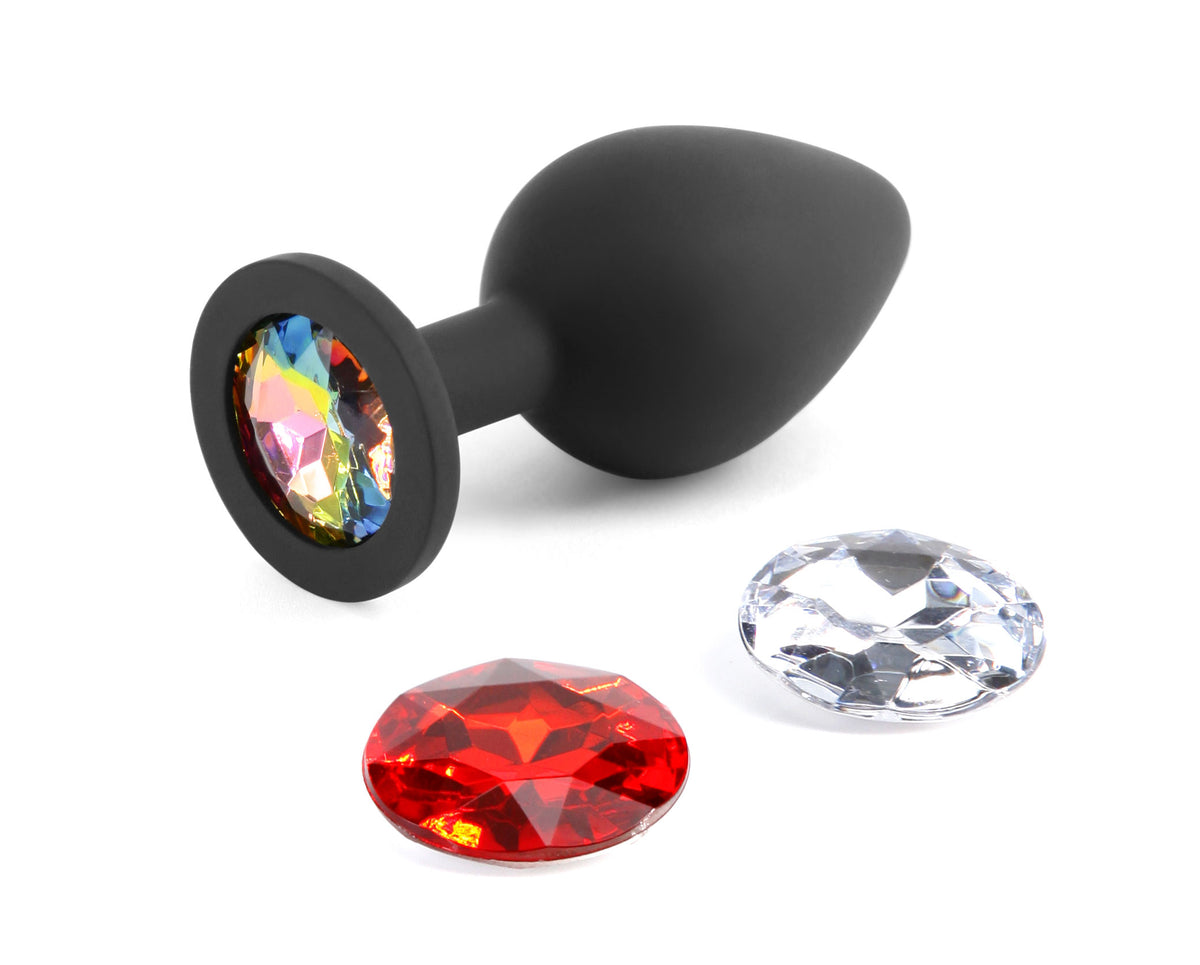 Glams Xchange Medium 3.15 Inch Butt Plug with Interchangeable Gems Black Medium > Anal Range > Jewel Butt Plugs