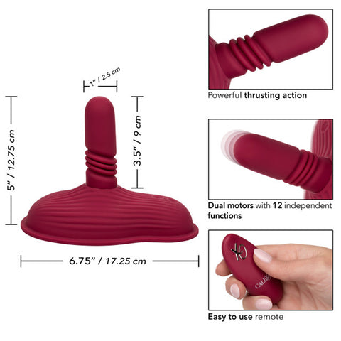 Dual Rider Remote Control Thrust and Grind Waterproof Rechargeable Silicone Massager in Burgundy Vibrating Pads