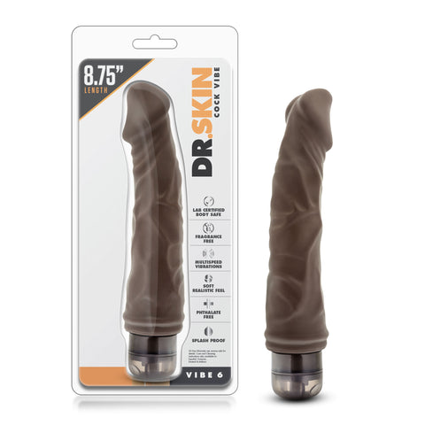 Dr Skin Vibe 6 Chocolate Realistic Vibrating Dildo 9 Inch DONGS Vibrating