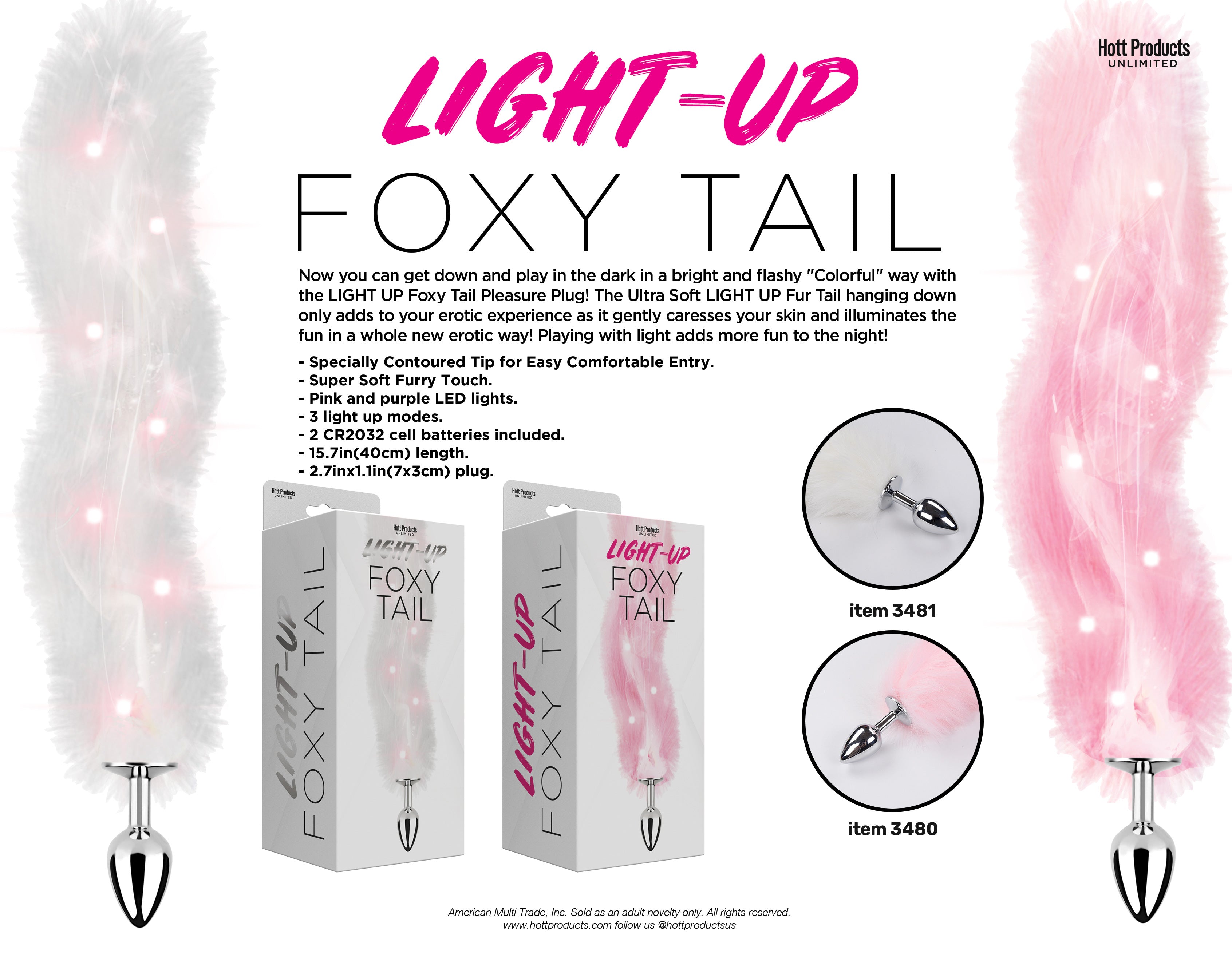 Light Up Pink Foxy Tail Faux Fur Anal Plug White > Anal Range > Tail Butt Plugs