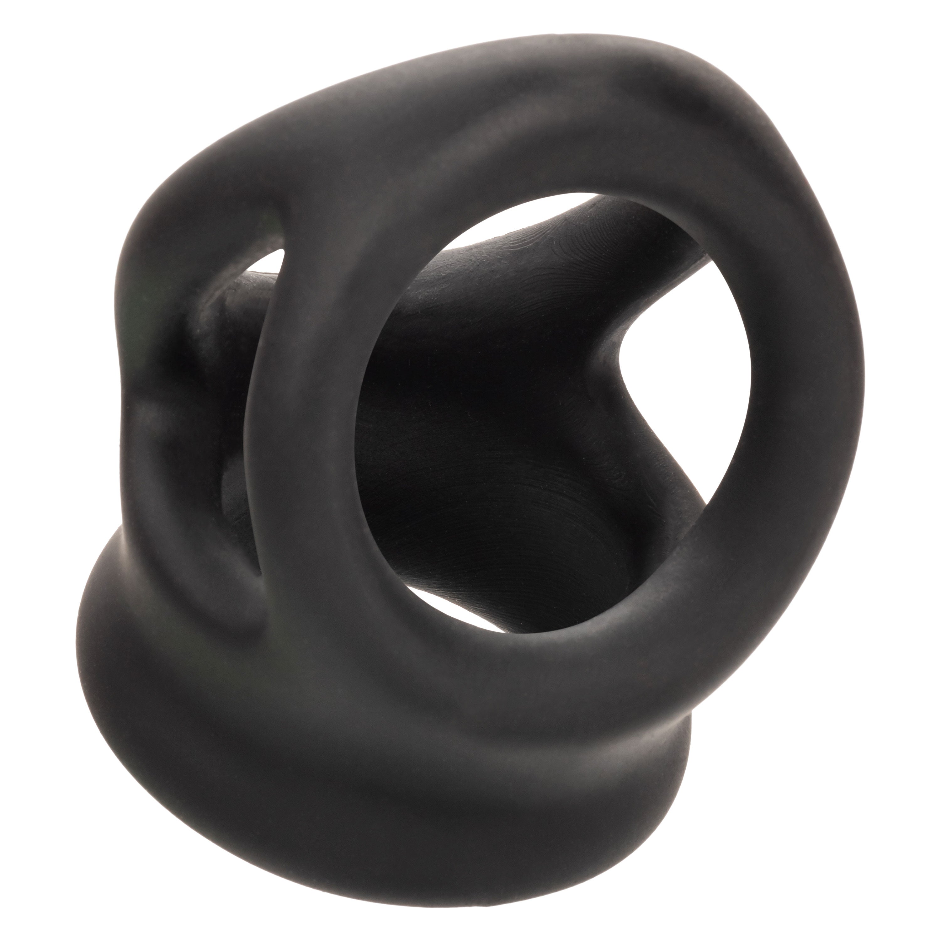 Alpha Liquid Silicone Dual Cage and Ring Black Stretchy Enhancer Cock Ring