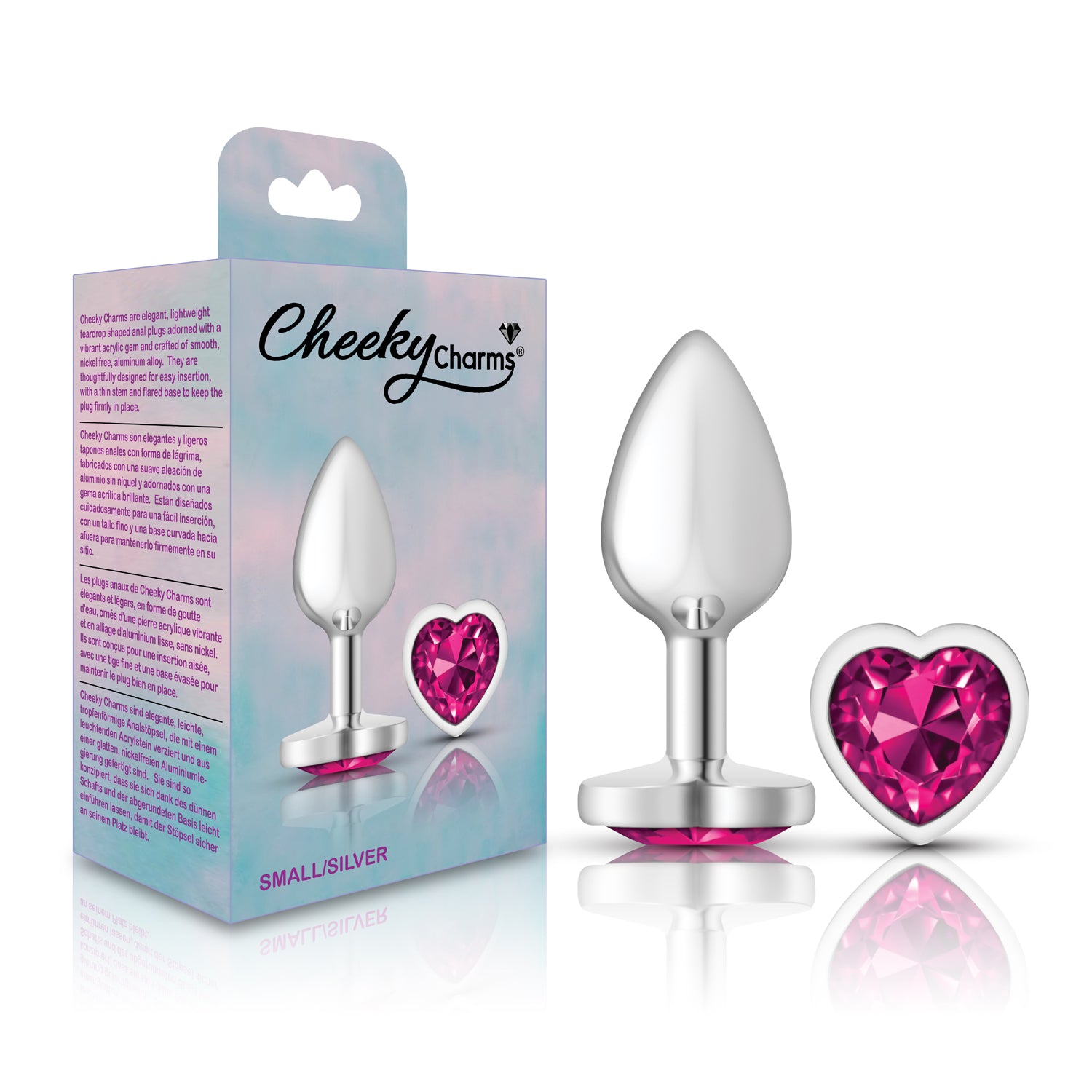 Cheeky Charms Silver Metal Butt Plug with Heart Pink Jewel Small > Anal Range > Jewel Butt Plugs